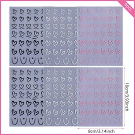 HIFANMM Valentines Day Nail Art Stickers Decals, Love Heart Nail Decorations, 3D Self-Adhesive White Pink Black Hearts Nail Supplies, Valentines Nail Accessories for Women Girls 6 Sheets