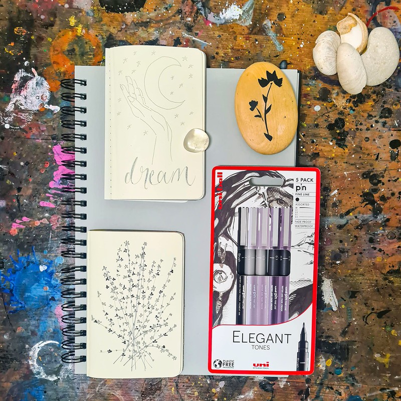 Uni-ball Elegant Tones 5 piece Uni-pin fineliner drawing pens, black