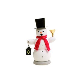 Kuhnert - Smoker / Incense Figurine Made of Wood - Snowman with Lantern and Bell - Approx. 13 cm - Made in Germany