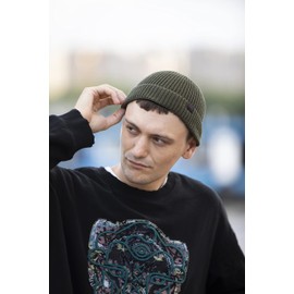 DASMINI Fisherman Beanie Hats for Men Women,Knit Trawler Rollup Edge Skull Cap,Watch Cap,Docker Beanie Spring Fall Short Mini Hats (Olive, Size M)