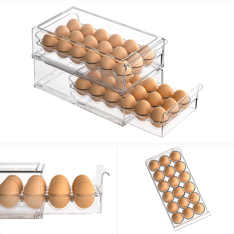 BPA Free Refrigerator Organizer Bins, Stackable Egg Holder, 18 Egg