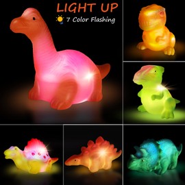 Light Up Bath Toys,6 Packs Floating Dinosaur Bathtub Toys for Toddlers,No Hole Baby Bath Toys for Kids,Great Birthday Christmas Easter Gift for Boy and Girl Preschool