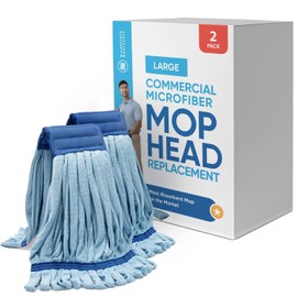 Commercial Mop Head Replacement - 2 Pack Blue Large Microfiber Tube Mop (18 oz.) | Industrial Wet Mops | Washable Refill, Reusable, Heavy Duty, Looped End Mopheads | Hardwood, Concrete
