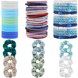 Hair Ties No Damage Seamless Hair Accessories for Women High Elastic Ponytail Holders Silk Satin Hair Scrunchies in4 Styles Ponytail Holders for Girls with Thick and Thin Hair(Blue)