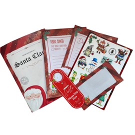 Letter To Santa Kit, Christmas Eve Box Fillers, Xmas Activity Pack Includes Santa List Letter, Reply From Santa And Envelopes, Fun Stickers and Santa Stop Here Sign, Red and White