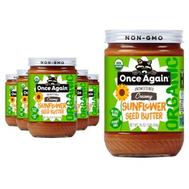 Once Again Organic Sunflower Butter, Unsweetened, No Salt & No Sugar Added - Creamy Sunflower Seed Butter, Dairy and Nut Free Spread - Vegan, Non-GMO, Gluten Free (6-Pack, 16 oz Glass Jars)