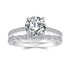 Tsnamer 1.25CT 925 Sterling Silver Bridal Ring Sets Round CZ Engagement Rings Vintage Ring Promise Rings for Her Wedding Bands for Women (Silver, 8)