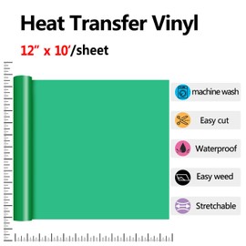 RENLI-TONG Light Green HTV Iron on Vinyl 12Inch by 10ft Roll HTV Green Heat Transfer Vinyl for T-Shirt HTV Vinyl Roll for Criut, Easy to Cut & Weed for Heat Vinyl Stretch HTV Vinyl(Green)