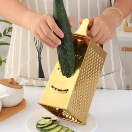 Buyer Star 2 Pcs Gold Professional Kitchen Gadgets Set Box Grater with 4 Sides and Corn Stripper Grater Peeler Slicer Best for Parmesan Cheese, Vegetables, Ginger