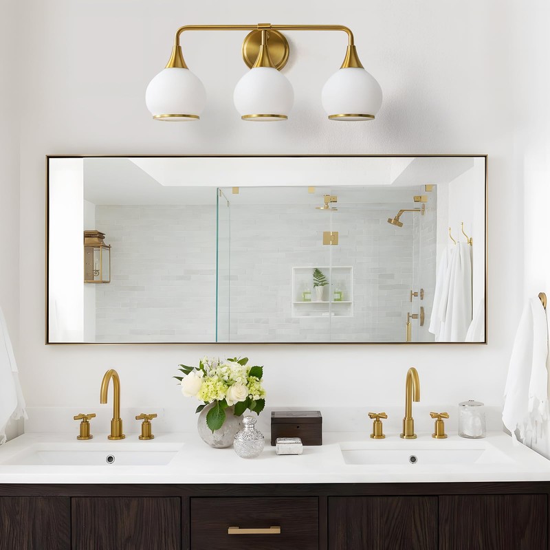 HAHZT Brushed Gold Bathroom Light Fixtures 3-Lights Vanity Lights with