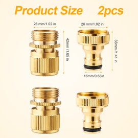 TOYMIS 2 Sets Brass Outdoor Threaded Tap Connector,Garden Hose Tap Connector Kit, 3/4" Hose Connectors Bronze Garden Hose Quick Connector Male and Female Set for Pipe Fitting Car Washing