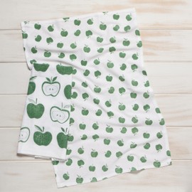 Now Designs Floursack Kitchen Towels Quick Dry Cotton Hand Towel Set of 2, Elm Green Apples Print, 20 x 30 in