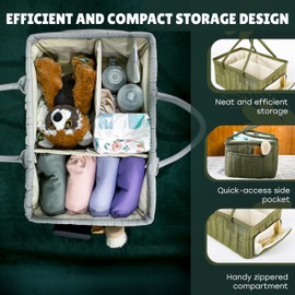 Eleghaunt Baby Diaper Caddy Basket Organizer-Sturdy, Breathable & Washable - Stylish Storage, Portable, Car Caddy Organizer, Nursery, Baby Gift Registry Newborn Essentials (Gray)