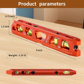BETHEL 9 Inch Magnetic Torpedo Level with 4 Bubble Vials, V-Groove & Magnetic Rails, Orange Aluminum Alloy Construction
