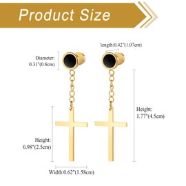 Herren Damen Ohrringe Kreuz Anhänger: Edelstahl Vintage Punk Lang Ketten Ohrstecker ohne Ohrloch Jesus Ohrschmuck Set Modeschmuck Gold