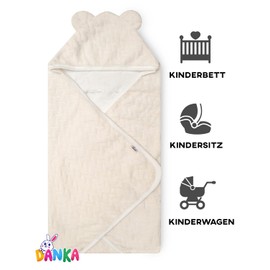 DANKA® Swaddling Blanket for Baby Seats, Prams and Child Seats - Baby Blanket for Newborns in Ideal Size 80 x 80 cm with Hood and Velcro Fastening for Summer (Beige)