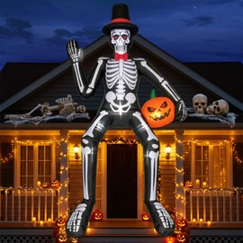 14FT Halloween Inflatable Sitting Skeleton Decorations Outdoor