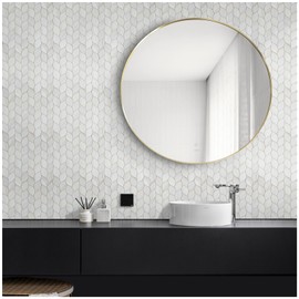 Tilingview 10-Sheet Peel and Stick Backsplash Tile for Kitchen, Self-Adhesive Mosaic Glossy Leaf Stick on Wall Tile with Gaps (Leaf Beige)