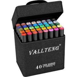 Vallteng 40 Colours Alcohol Markers Set,Permanent Art Markers Set,Dual Tips Colouring Pens for Adult Drawing Coloring Illustration Graphic Designing with Carrying Case and Base