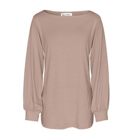 PESION Womens Casual Bishop Sleeve Blouse Boat Neck T-Shirts Tunic Tops, Khaki XX-Large