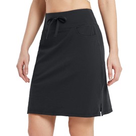 BALEAF Women's Skorts Skirts 20" Knee Length Cotton Casual High Waist Drawstring Modest Golf Skort with Pocket Black XXL