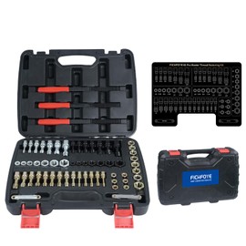 FICHFOYE 61-Pcs Thread Chaser Tool, Thread Repair Kit SAE & Metric, 40CR Carbon Steel Color-Coded Dies/Taps Thread Restoration Tools for Automotive/Machinery, UNC/UNF/Metric, 28 Dies+28 Taps+3 Files