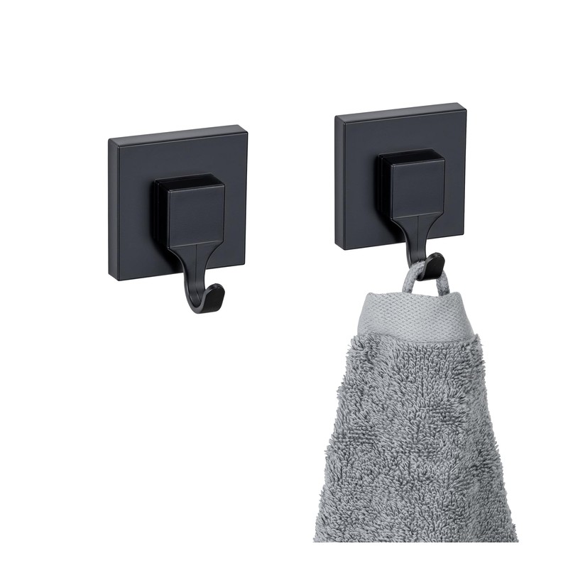 WENKO Vacuum-Loc® Quadro Wall Hooks, Set of 2, Plastic Bathroom