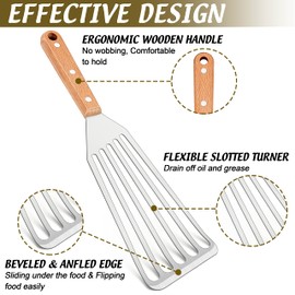 HaWare Slotted Spatula, Stainless Steel Fish Spatula with Solid Wooden Handle, Metal Flexible Slotted Turner for Cooking/Frying/Grilling, Include S Hooks, Dishwasher Safe (2 Pcs, 27cm & 31.5cm)