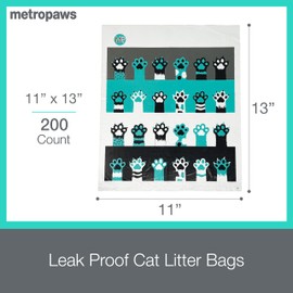 Metro Paws Poopy Packs Cat Litter Bags - 200 Count 11" x 13" Seafoam, Heavy Duty, Leakproof Cat Litter Waste Bags for Odor Control and Easy Cleanup