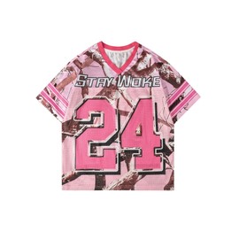 Verdusa Men's Graphic Tee Shirts V Neck Short Sleeve Drop Shoulder T Shirts Pink Small