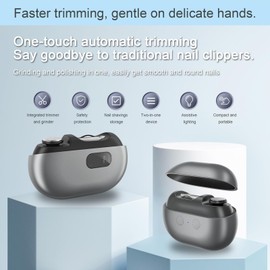 Easy Clip Smart Nail Clipper, Easyclip, 2025 Upgraded 3-in-1 Automatic Nail Trimmer with LED Light and Clip Storage, Safer for Infants, The Elderly, and Adults (Grey)