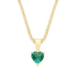 9ct Yellow Gold Created Emerald Heart Solitaire Pendant May Birthstone + 18" Chain Necklace