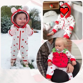 AMAWMW Newborn Baby Girl Winter Clothes Baby Snow Suit Infant Strawberry Jumpsuit Hooded Romper Snowsuit Warm Fleece Bunting