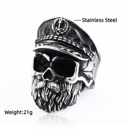Pirate Captain Skull Ring, Gothic Pirate Skull Head Ring for Men, Punk Captain Skull Ring Navy Captain Skull Jewelry, Pirate Nautical Skull Ring Sailor Skull Ring Vintage Pirate Skull Ring (11)