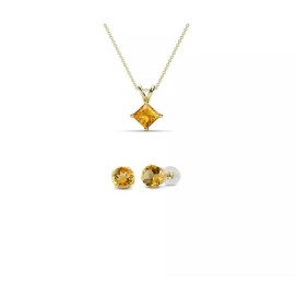 Paris Jewelry 18K Yellow Gold 1/2ct Citrine Princess 18 Inch Necklace & Round Earrings Plated
