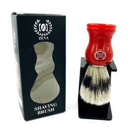 Men Shaving Brush 100% Pure Bristle Premium Quality Resin Handle with Drip Stand Sterilized Pure Bristles Hypoallergenic Bump Free Shaving Lather Wet Shave (Firm Bristle-Red Handle)