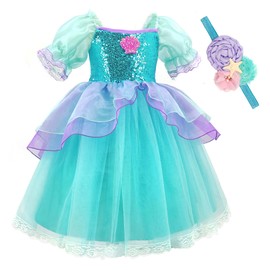 TYHTYM Dress for Kids, Princess Dress, Ariel, Dress, The Little Mermaid Style Dress, Hair Band, 2 Piece Set, Blue, One Piece Dress, Cosplay, Kids Costume, Events, Stage Costume, Disguise, Performance, Perfect for School Recitals, Cultural Festivals, Chri