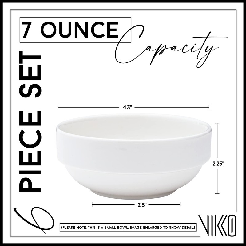 Vikko Small 7 Ounce White Bowl, Set of 6 White