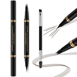 Eyebrow Pen,2-in-1 Waterproof Eyebrow Pencil with 4 Tip Microblading Brow Pen and Ultra-Precise Brow Pencil,with Dual-ended Eyebrow Brush,Eyebrow Makeup for Natural Looking - Ebony