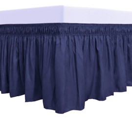 PureFit Wrap Around Ruffled Bed Skirt with Adjustable Elastic Belt - 18 Inch Drop Easy to Put On, Wrinkle Free Bedskirt Dust Ruffles, Bed Frame Cover for Queen, King and C-King Size Beds, Navy