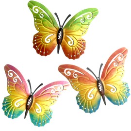 SUNNEKO 3 PCS Large Metal Butterfly Garden Ornaments Outdoor, Metal Wall Art Big Butterfly Decorations for Outside Garden Shed Fences Yard Decorations Wall Hanging