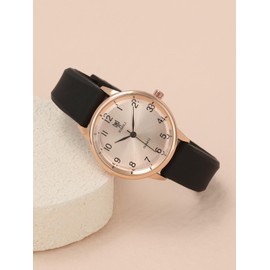 MANIFO Women Classic Arabic Numerals Analog Quartz Watch Ladies Elegant Wrist Watch with Silicone Strap Black