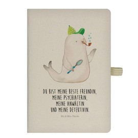 Mr. & Mrs. Panda DIN A5 Baumwoll Notizbuch Robbe Sherlock - Geschenk, Tagebuch, Notizblock, Eintragebuch, Journal, gute Laune, Notizen, süße Tiermotive, Kladde, Tiere, lustige Sprüche