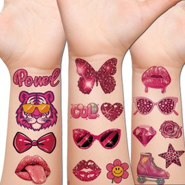 Hohamn Party Tattoos for Girls Women, 100 Styles Pink Girls Party Temporary Tattoos for Girls Birthday Party Supplies Gifts Decoration