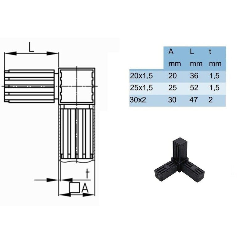 cyclingcolors Square Tube connectors 2 or 3 Way 20x20 25x25