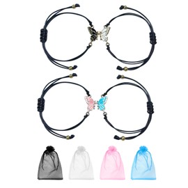 TAFACE 2 Pairs Friendship Bracelets, 4 Pieces Yarn Bags, Colour Butterfly Bracelets, Adjustable Rope Bracelets, Suitable for Couples, Good Friends, Zinc