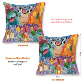 YFCHOTI Children's Decorative Cushion Covers, Cartoon Anime Elf Cushion Cover, Super Soft Pillowcase with Double-Sided Pattern and Concealed Zip for Bed, Sofa, Chair, Car, 45 x 45 cm