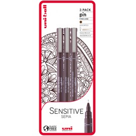 Uni-ball Sensitive Sepia 3 piece Uni-pin fineliner drawing pens, Brown