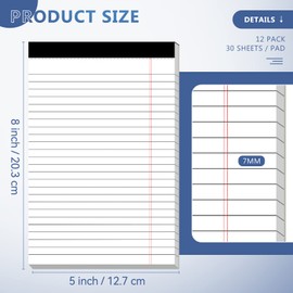 Nichela 5" x 8" Note Pads 12 Pack of Legal Pads 30 Sheets Notepad College Ruled Small Writing Pads Perforated Pages Paper Pads 80GSM Heavyweight Paper Note Pads for Home, Office, or School