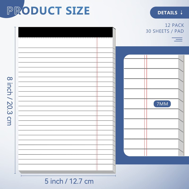 Nichela 5" x 8" Note Pads 12 Pack of Legal